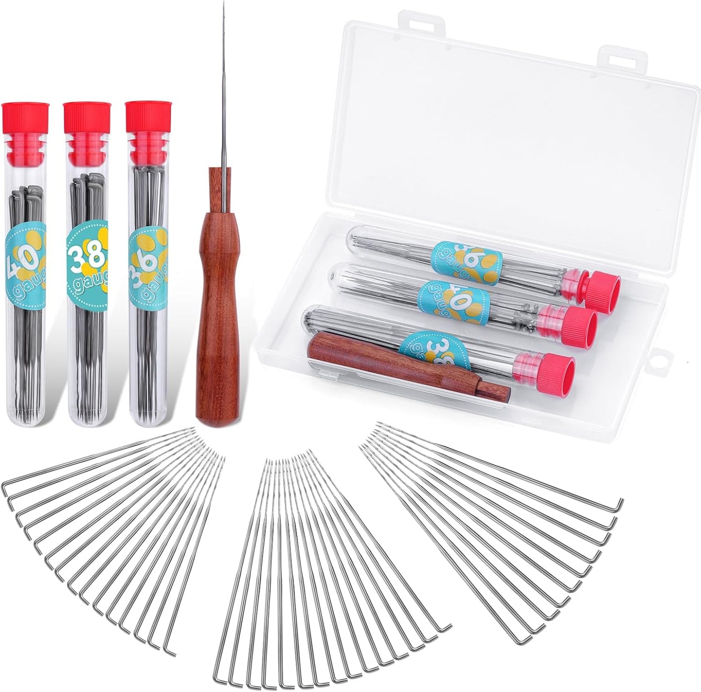 Yizzvb Felting Needles, Needle Felting Tools, Needle Felting Kit Wool Felting Supplies with 40 Pcs Needle Felting Needles, Wooden Handle and Storage Box for Felting Wool Projects