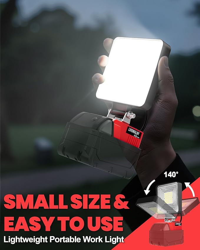 LIVOWALNY 2PCS 30W Cordless LED Work Light Compatible with Milwaukee 18V Battery, 3000LM Portable Flashlight with USB & Type-C Output Port, Flood Light Low Voltage Protection, Battery Not Included