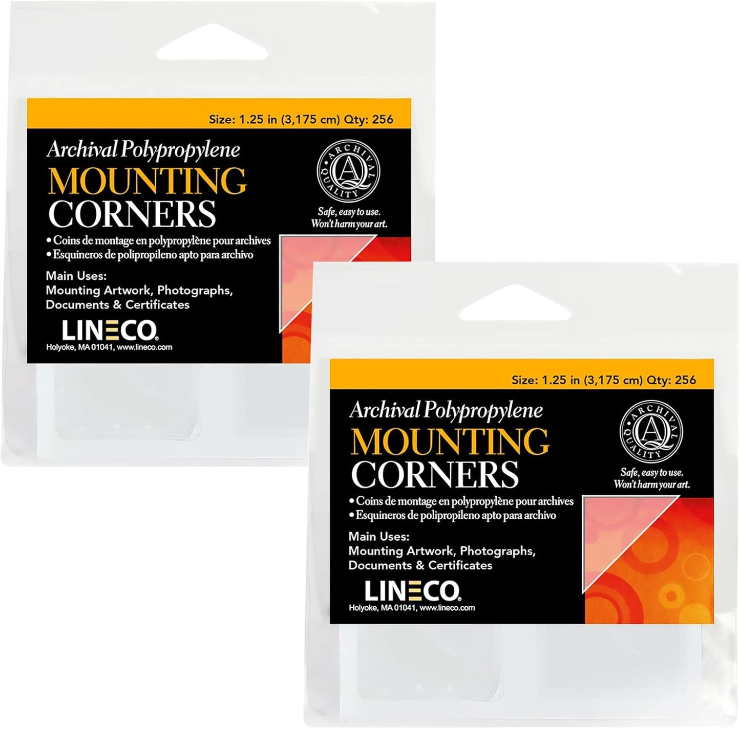 Lineco Acid-Free Archival Polypropylene Mounting Corners, Self Adhesive and Pressure Sensitive, 1.25", for Artwork Pictures and Documents (Qty: 256) Pack of 2