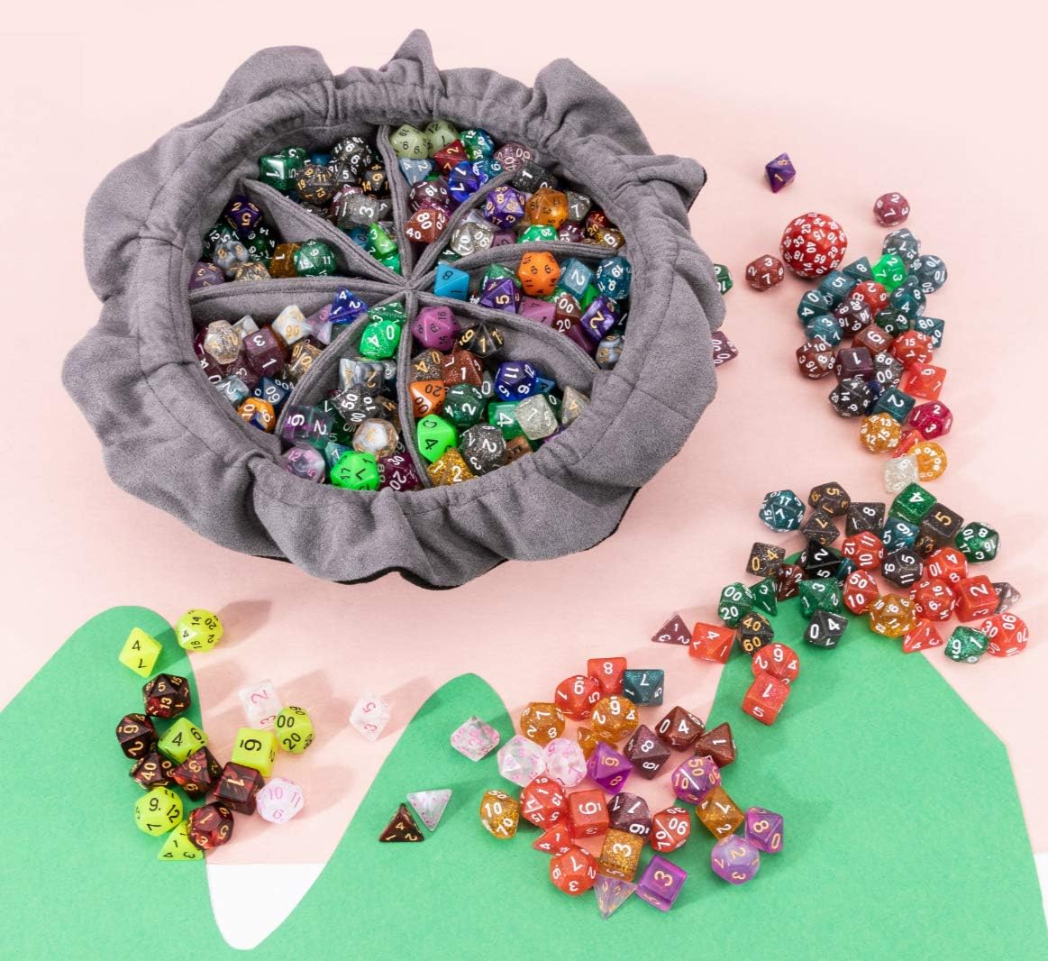 Large DND Dice Drawstring Bags with Pockets Black Storage Bag for RPG MTG Game Dices Capacity Over 300 Dice