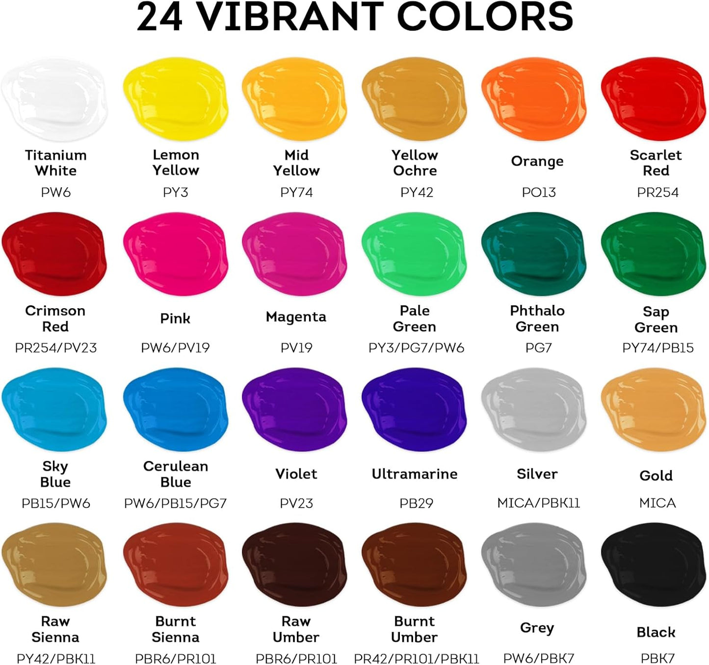 ABEIER Acrylic Paint Set, 24 Colors (60ml/2oz) with 12Paint Brushes, Non-Toxic, Waterproof, Strong Coverage for Kids Adults Beginners Students, Painting on Canvas Stone Wood Fabric Rocks Ceramic