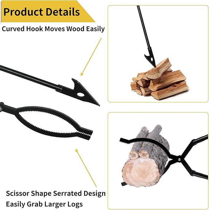 42" Fire Tongs Firewood Log Grabbers and Fire Poker Set, Portable Detachable Heavy Duty Large Fire Tongs Fire Poker Tools Set for Fire Pit, Fireplace, Camping, Bonfires Outdoor/Indoor