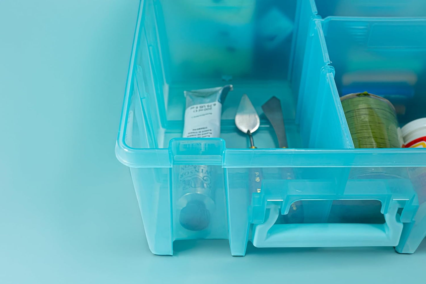 ArtBin 6990AA Super Satchel Double Deep Compartment Box - Art Storage with 8 Removable Compartments, Smart Closure for Craft Supplies (Aqua Mist- Pack of 1)