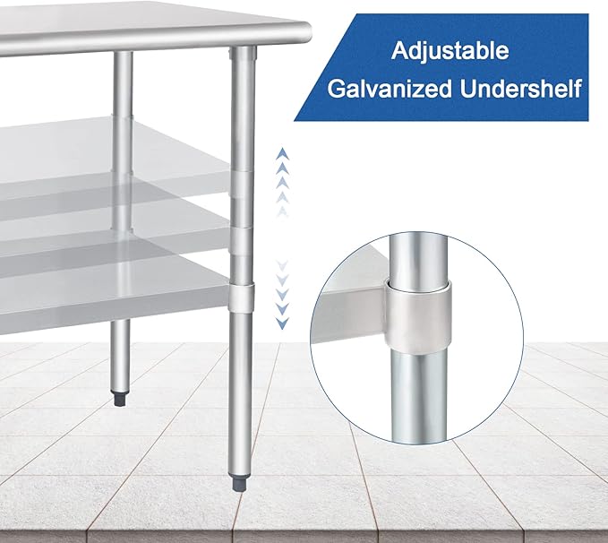 HARDURA Stainless Steel Table 24X36 Inches with Undershelf and Galvanized Legs NSF Heavy Duty Commercial Prep Work Table for Restaurant Kitchen Home and Hotel