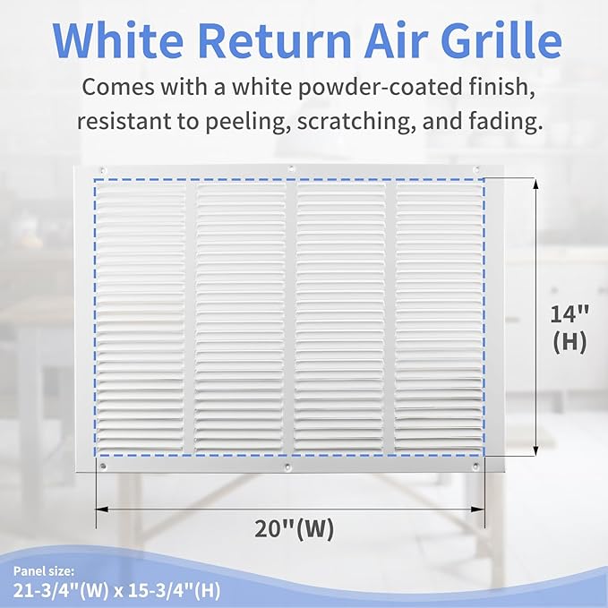 20"W x 14"H [Duct Opening Size] Steel Return Air Grille, Air Return Vent Cover for Ceiling and Sidewall - HVAC Air Vent Covers - [Outer Dimensions: 21.75"W x 15.75"H]
