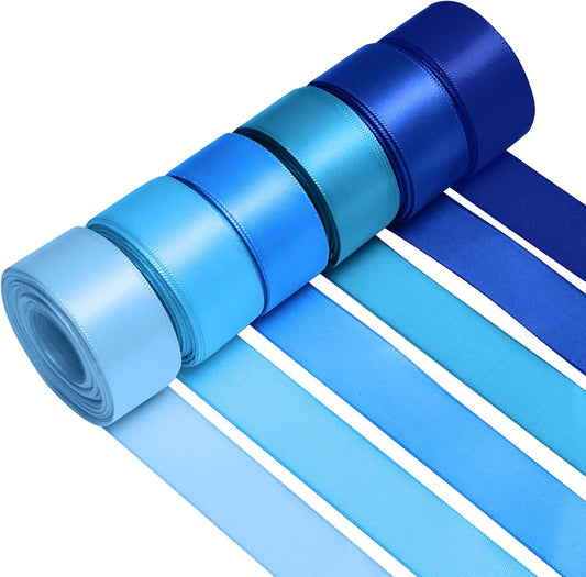 1 Inch Blue Satin Ribbons for Crafts, 6 Rolls Single-Faced Blue Assorted Ribbons for Gift Wrapping Flower Bouquet Wedding Invitations Bridal Shower Hair Bows Garland Party Decor