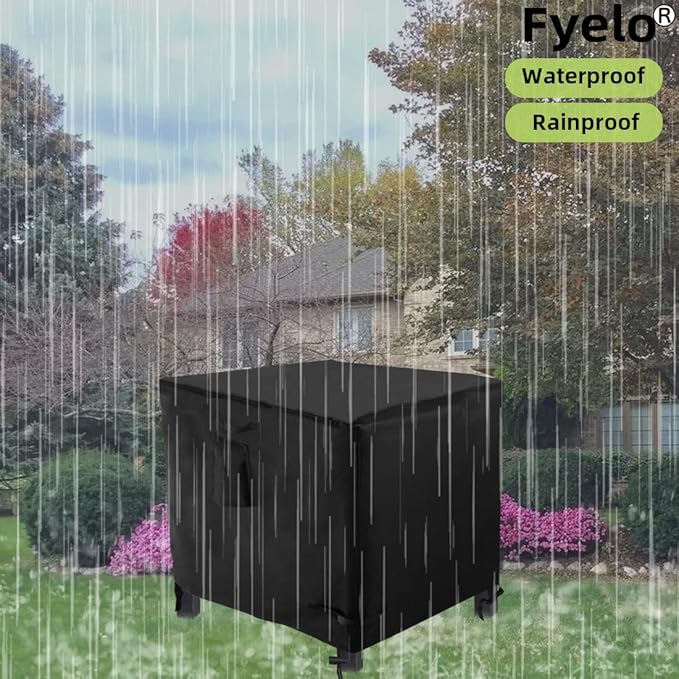 32 Inch Gas Fire Pit Cover for 28-32 Inch Square Fire Pit Tables, Heavy Duty 600D Waterproof & Windproof 32 x 32 x 24 Inches Patio Firepit Cover, Black