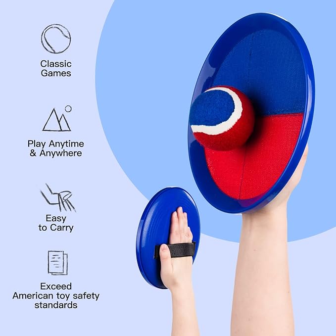 EVERICH TOY Upgraded Toss and Catch Ball Game Set, Kids Toy Stocking Stuffers for Boys Girls Ages 3-12, Includes 2 Paddles 2 Sticky Balls, Water-Resistant Indoor Outdoor Toy for Beach Pool Yard