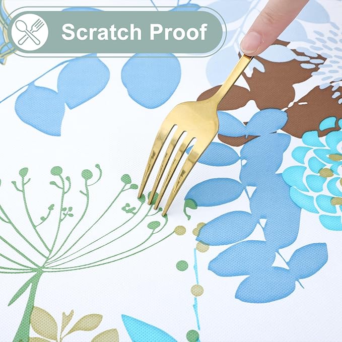 misaya Round Waterproof Vinyl Table Cloth, Wipeable Tablecloth with Flannel Backing, Plastic Table Cover for Dinner, Picnic, Indoor and Outdoor (Leaves, 60")