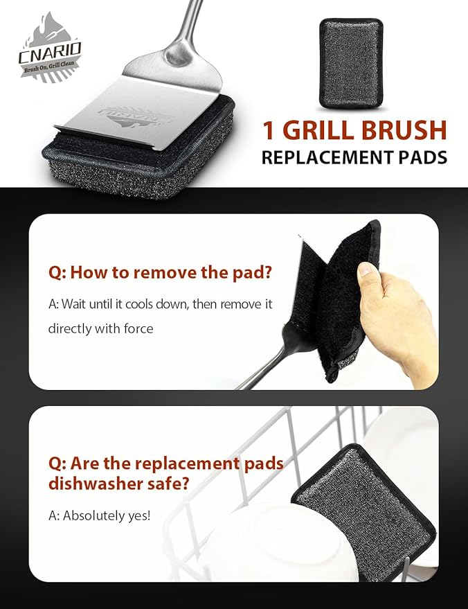 Grill Brush Bristle Free for Outdoor Grill, Grill Brush Bristle Free with 1 Replaceable Brush Heads, Steel Fibers Pad for Cast Iron/Stainless-Steel Grates, Grill Brush for Outdoor Gril