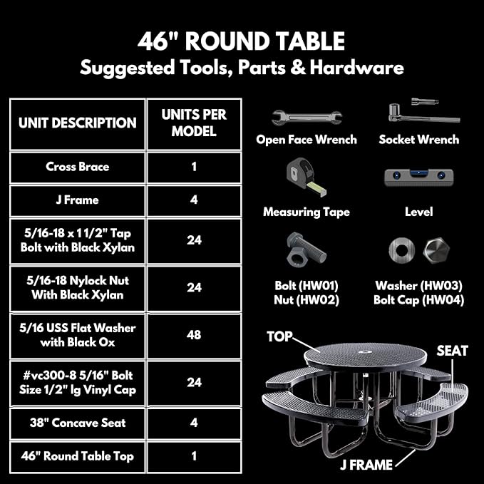 COATEDOUTDOORFURNITURE Heavy-Duty Portable Outdoor Picnic Table with Umbrella Hole, Expanded Metal Commercial-Grade Patio Dining Furniture Made in America (46" Round Top, Brown)