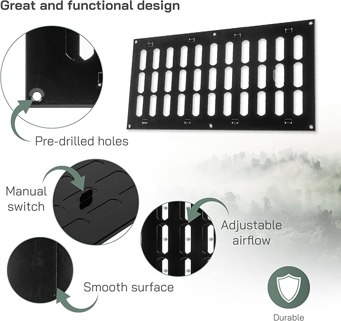 Vent Systems 16" x 8" Inch Metal Air Return Vent Cover - Black Adjustable Return Air Grill - Open/Close Air Supply Intake Vents for Home Wall and Ceiling - HVAC Wall Grille for Indoor and Outdoor Use