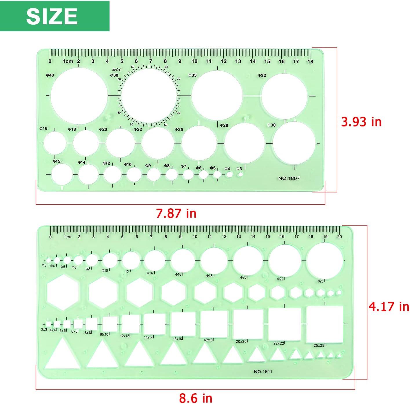 Tamaki Circle Template Measuring Geometry Ruler Geometric Drawings Stencils Rulers Scale Drafting Digital Drawing Set for Office and School Building Formwork Drawings Templates, 2 Pack