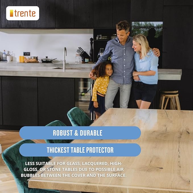 Clear Table Cover Protector, 40x72 inch, German Quality with 3 Mm Thickness, Stain Resistant Dining Pad with Beveled Edges, Washable Tablecloth, Fitted Clear Desk Cover for Indoor & Outdoor Use