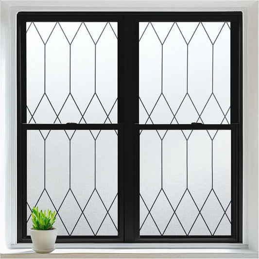 rabbitgoo Window Privacy Film for Glass Windows, Frosted Glass Cling with Decorative Moroccan Lattice, Removable Heat Control Sun Blocking Door Covering Sticker for Home Bathroom, 11.8 x 157.4 inches