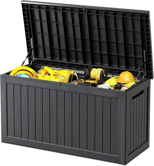 270 Gallon Deck Box, Resin Outdoor Indoor Waterproof Storage Box, Lockable Storage Box With Handle for Patio Furniture - Garden Tools - Swimming Pool Tools UV Resistant, Black