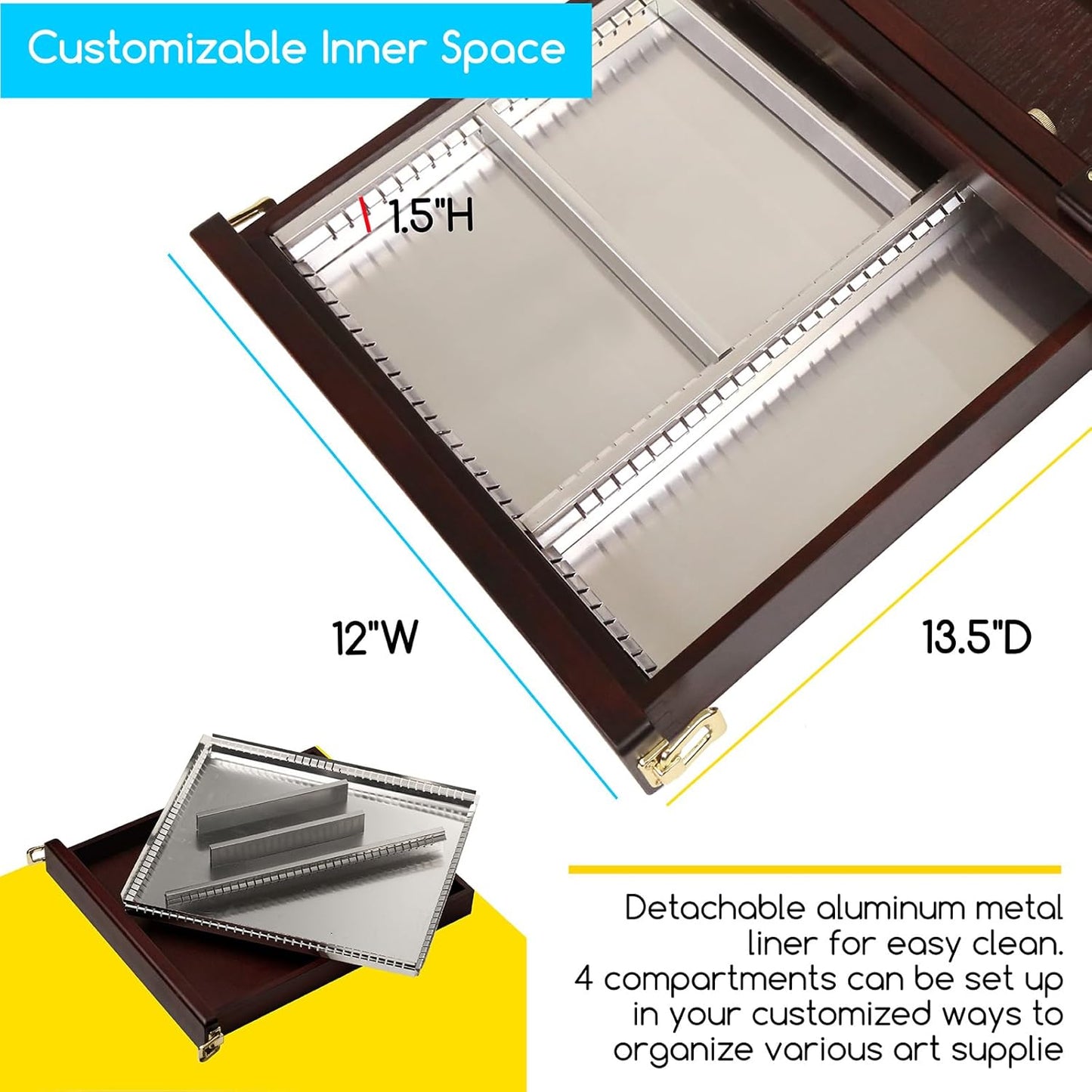 MEEDEN Studio Sketchbox Table Easel with Metal Lined Drawer - Adjustable Solid Beech Wood Tabletop Easel & Sketchbox Artist Easel with Storage, for Studio or Plein Air - Holds Max 34", Walnut