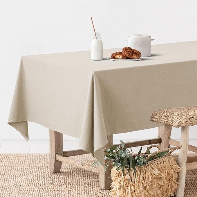 MIULEE Natural Linen Cotton Blend Tablecloth Rectangle, Luxury Waterproof Stain Resistant Durable Farmhouse Oblong Table Cloth for Dining Party Christmas Weddings Birthday, 52 x 120 inch, Ivory Cream