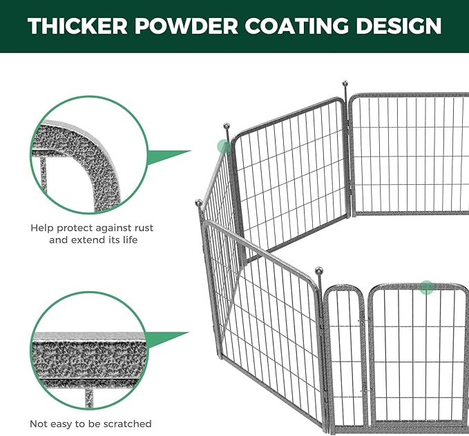 FXW Garden Fence Outdoor for The Yard – 24in(H) x 15.2ft(L) Heavy Duty Metal Animal Barrier for Dog and Rabbit, Decorative Dog Fence, 8 Panels, Silver