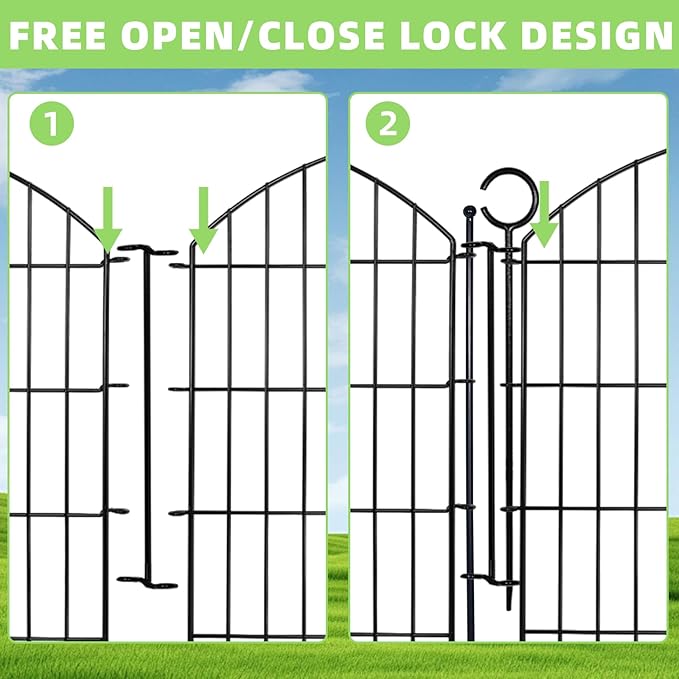 Decorative Garden Fence 32in (H) x24ft (L), 10 Pack No Dig Fence Animal Barrier for Dog with Lock, Arched Flower Bed Edging, Wire Border Panel Fencing for Yard Patio Outdoor Decor