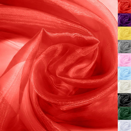 Red Crystal Organza Fabric – 16" x 5 Yards Lightweight Sheer Tulle for Bows, Tutus, Table Runners, Gift Wrapping, Crafts & DIY Sewing (Folded Package)