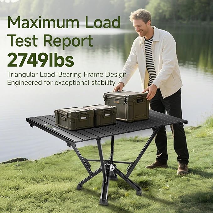 Folding Camping Table — Stable Roll-Up Aluminum Design, Solid Support Structure, Portable Outdoor Table for Camping, Cooking, RV & Travel