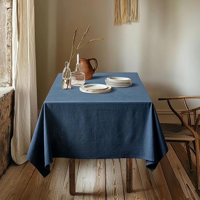 MIULEE Linen Cotton Blend Tablecloth Rectangle, Luxury Waterproof Stain Resistant Durable Farmhouse Oblong Table Cloth for Dining Party Christmas Weddings Birthday, 52 x 70 inch, Navy Blue