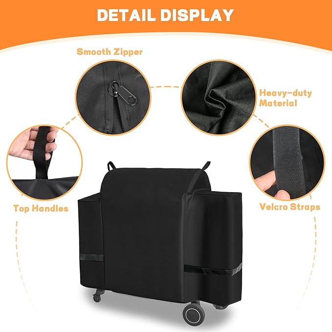 Outdoor 600D Heavy Duty Grill Cover for Traeger Ironwood 885 Series,Full-Length ironwood 885 Grill Cover Accessory Waterproof Pellet Cover for traeger grill cover ironwood 885 Accessories BAC513,Black