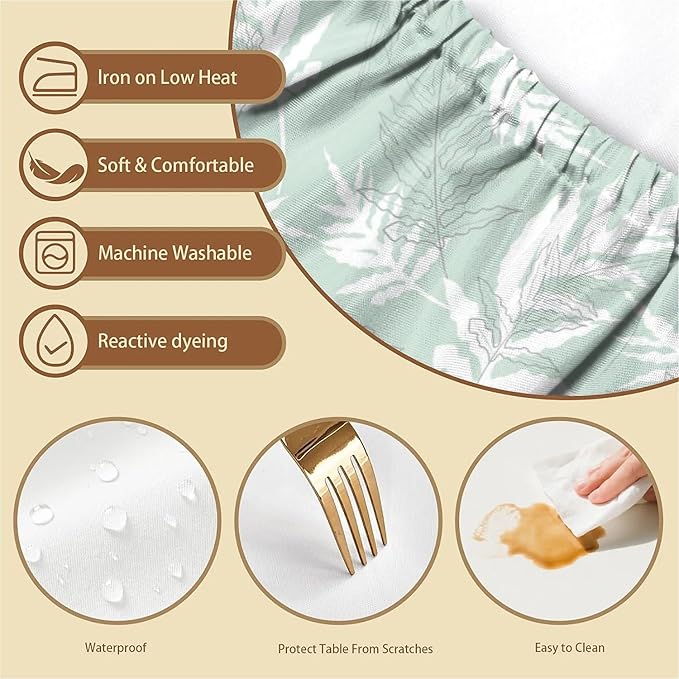 Rectangle Table Cloth Cover Waterproof Elastic Fitted Polyester Fitted Tablecloths for 6 Foot Tables for Indoor,Picnic, Camping, Outdoor （72" x 30"，Palm Leaf）