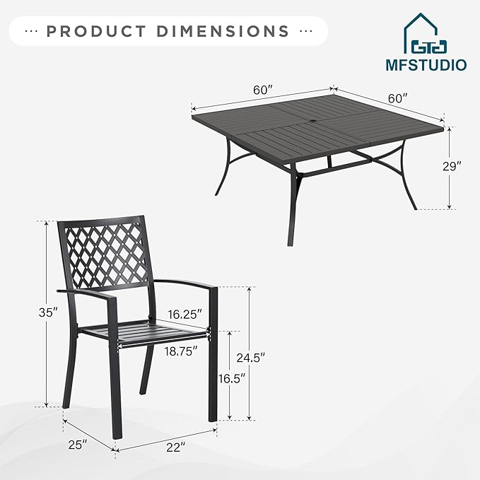 MFSTUDIO Outdoor Dining Set for 8, Metal Patio Table and Chairs Set, 9 Piece Patio Furniture Set, Patio Dining Set for Deck Backyard Poolside Garden