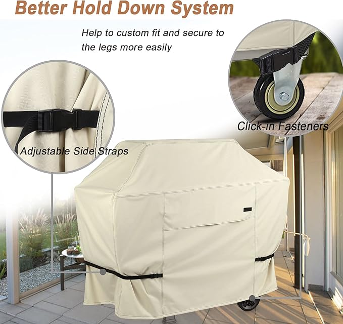 NettyPro Grill Cover for Outdoor Grill 60 inch Waterproof Heavy Duty Gas BBQ Cover for Outside Weber, Char-Broil, Brinkmann, Jenn Air, Nexgrill 3-4 Burners Barbecue, Beige