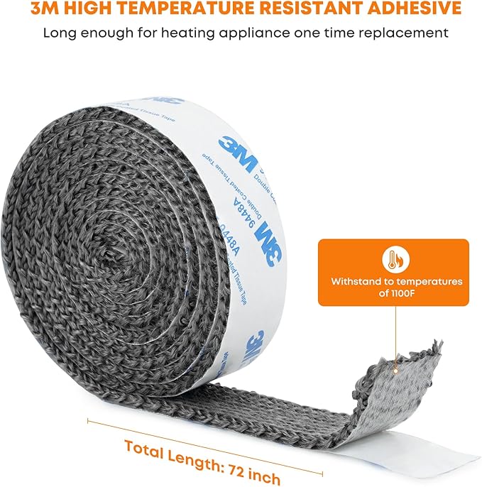 Stanbroil Stove Gasket Tape, 1" Width, 1/4" Thick, 72" Length Self Adhesive Flat Gasket for Stoves and Fireplaces, High Temperature Fiberglass Gasket Tape