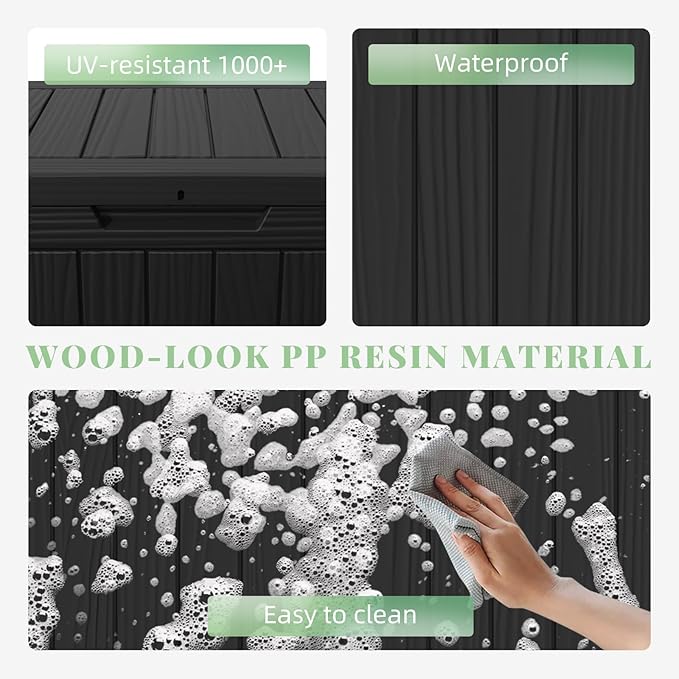 DRATO 45 Gallon Deck Box, Outdoor Storage Box for Patio Furniture, Patio Cushions, Gardening Tools, Pool Supplies 480lbs Weight Capacity,Waterproof Resin Storage Boxes（Black，45 Gallon）