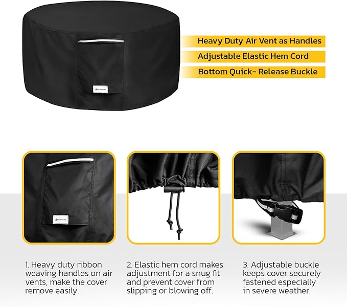 Seal Skin Covers Outdoor Fire Pit Cover – Round 32” Dia X 13.5”H, Heavy Duty Waterproof Fabric with PVC Coating, Windproof, Tear & Weather Resistant Fire Table Cover for Patio, Black