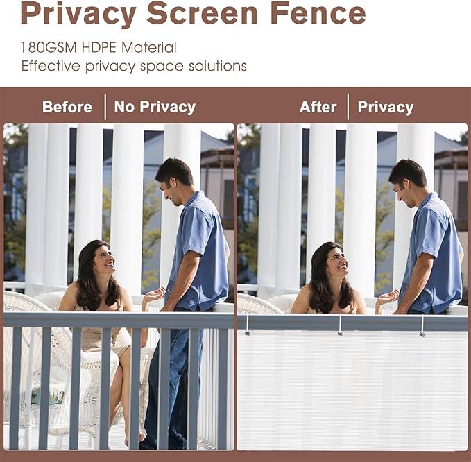 SUNNY GUARD 3FTx10FT White Balcony Privacy Screen Fence, Apartments Railing, Heavy Duty Wind Screen for Outdoor,Deck,Backyard,Patio Privacy（We Make Custom Sizes）