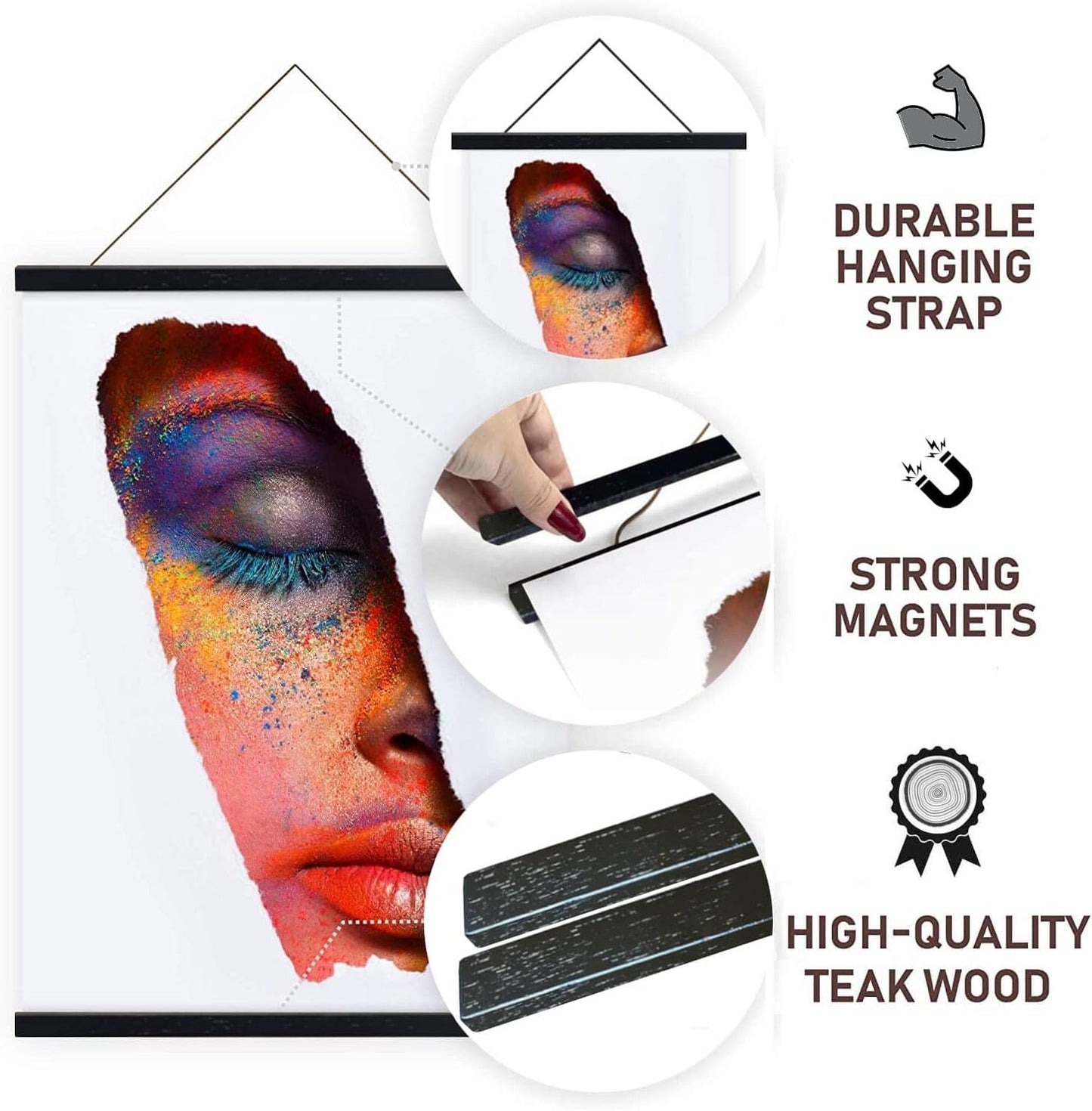 DACRI HOME 18" Magnetic Poster Hanger Frame - Teak Wood Poster Frame, Strong Magnets for Safe Hanging Picture Print Map Scroll Wall Art 18x24 18x36 (18 inch/45 cm, Black)