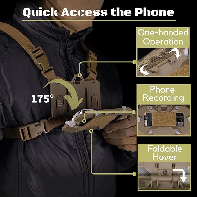 Let-Me-Be FoldPanel Chest Vest Set, Chest Rig Phone Mount for Plate Carrier Accessory Navigation Board, Outdoor Hiking Fishing Cycling Tactical Vest Wearable Phone Carrier for 4.7"-6.7" Screen