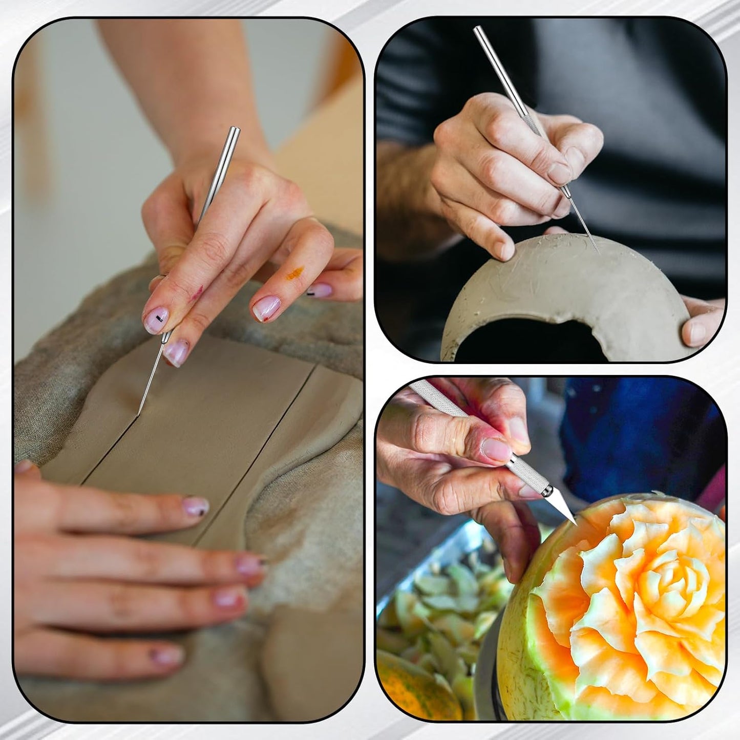 3 in 1 Clay Needle Tools Sculpting Ceramics, Wire Texture Pottery Clay Tool Kit Brush Tools Pottery Craft Tool Carving Knife and Needle, Ceramic & Pottery-Tool Includes Sculpture Feather Pin