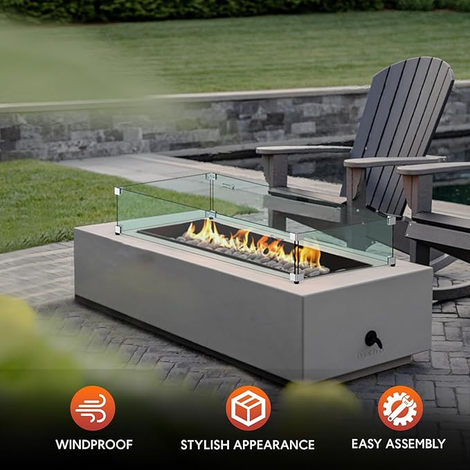 Skyflame 42" X 18" Rectangular Fire Pit Glass Wind Guard Replacement for Outdoor