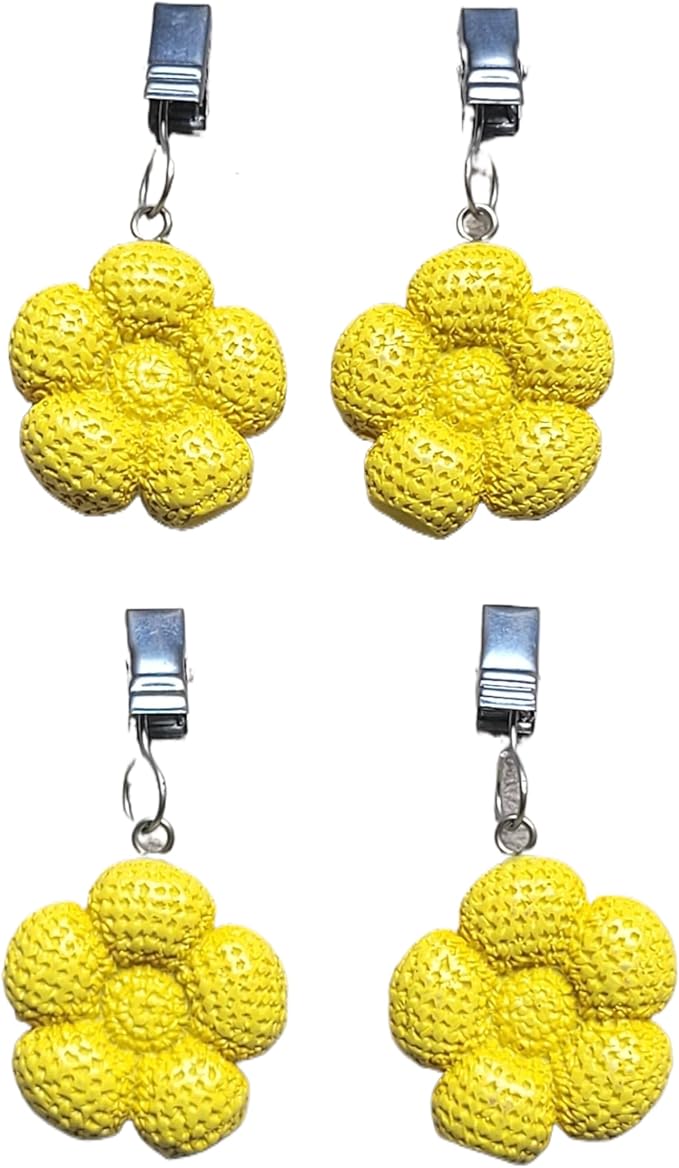 TwoFish Home Set of 4 Yellow Sunflower Resin Tablecloth Weights Clips Yellow Sunflower Handicraft Tablecloth Clamps Pack of 4