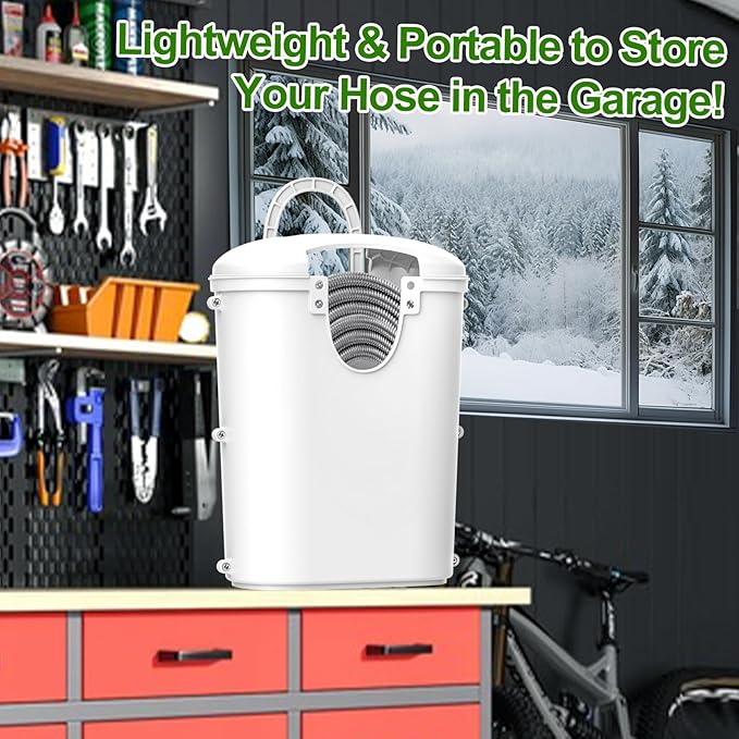 Riokko Garden Hose Holder Bucket, Hose Storage, Water Hose Storage for Outside, Hose Box Fits 25FT Heavy Duty/100FT Expandable/50FT Flat/50FT Stainless Steel Hoses, Hanging Handle & Drain Hole Design