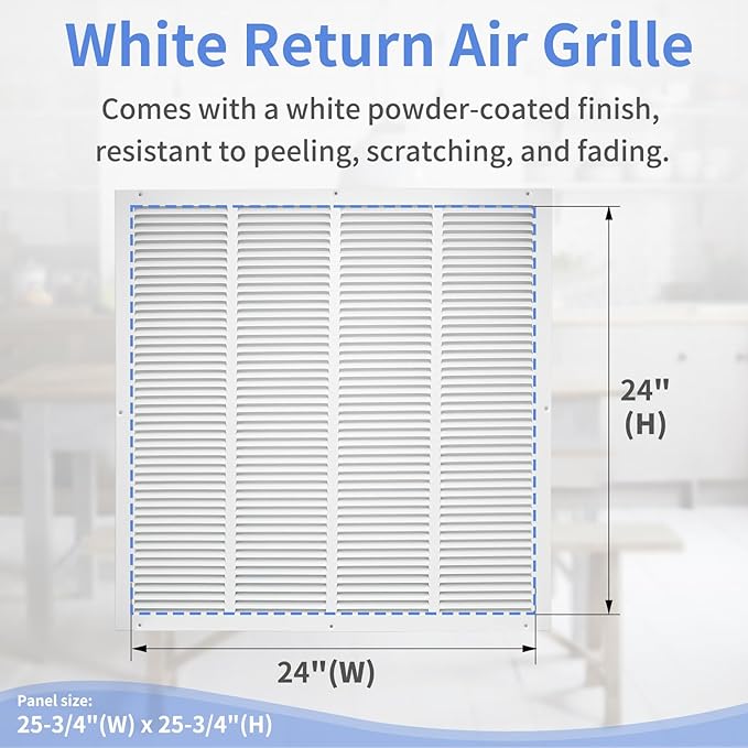 24"W x 24"H [Duct Opening Size] Steel Return Air Grille, Air Return Vent Cover for Ceiling and Sidewall - HVAC Air Vent Covers - [Outer Dimensions: 25.75"W x 25.75"H]