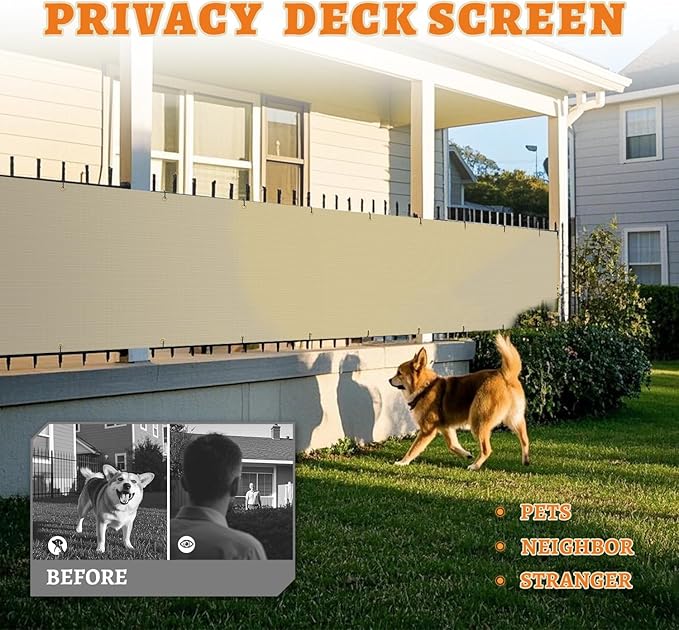2.5' x 99' Balcony Privacy Screen Fence Cover with Zip Ties Grommets for Apartment Patio Porch Deck Backyard Outdoor (Beige)