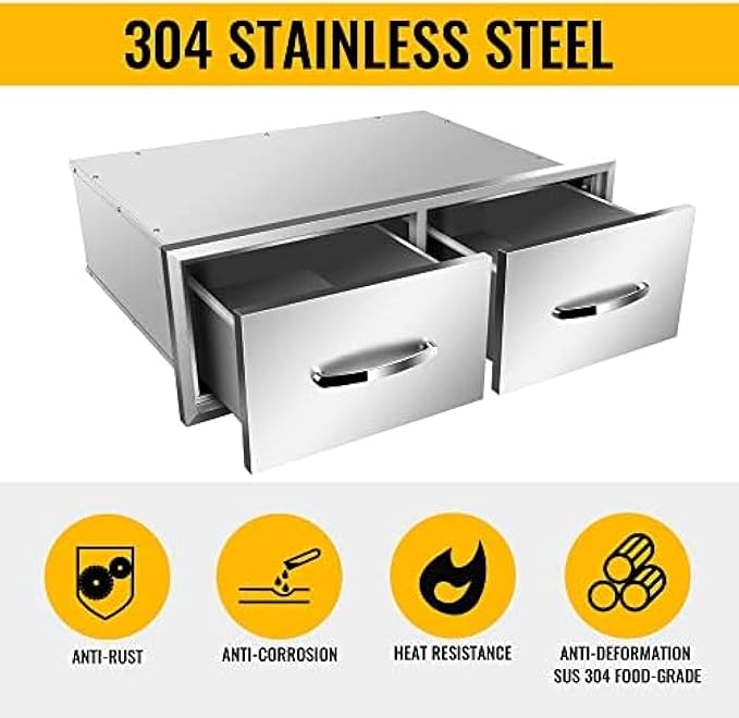 Stainless Steel Outdoor Kitchen Drawers - 3-Drawer BBQ Drawer, Built-in, Flush Mount - 30Wx20Dx10H