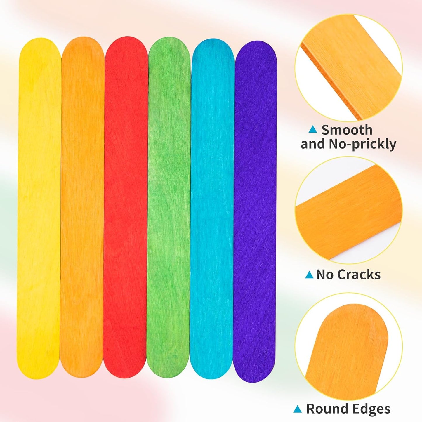 WISYOK 90Pcs 8 Inch Colorful Jumbo Craft Sticks, Large Popsicle Sticks, WaxingSticks, Rainbow Wooden Popsicle Sticks, Paint Stir Sticks Great for DIY Crafts, Plant Labels, and Educational Tools
