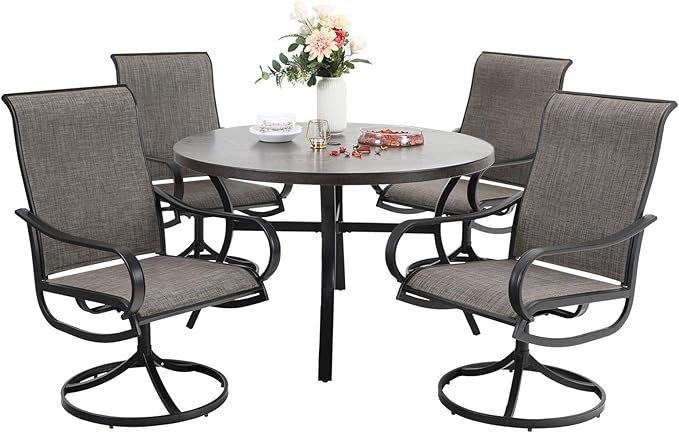 Sophia & William Outdoor Dining Set Patio Dining Set for 4 Round Patio Table and Chairs Set 5 Pieces with Swivel Patio Chairs 42" Metal Table for Garden Pool All Weather Brown