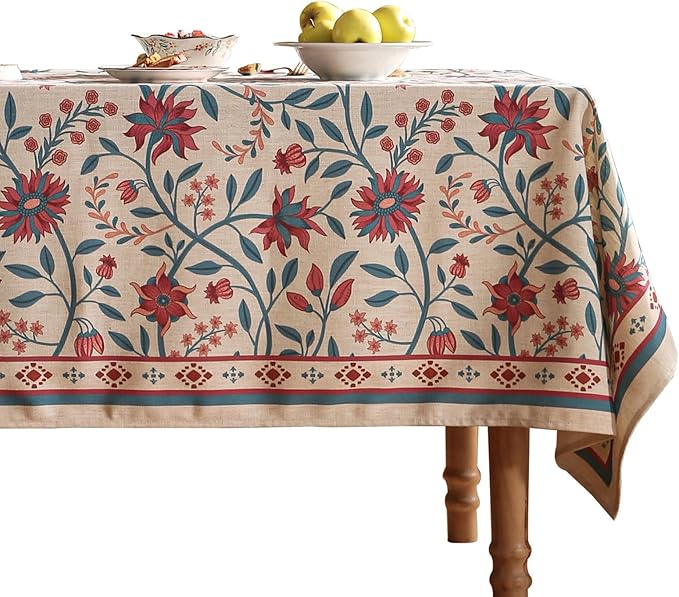 Designer Linen Rectangle Tablecloth,Vintage William Morris Wrinkle Resistant Floral Table Cloth,Decor Table Cover for Kitchen,Dining,Thanksgiving,Christmas,Party,55"*87"-Dorodango B