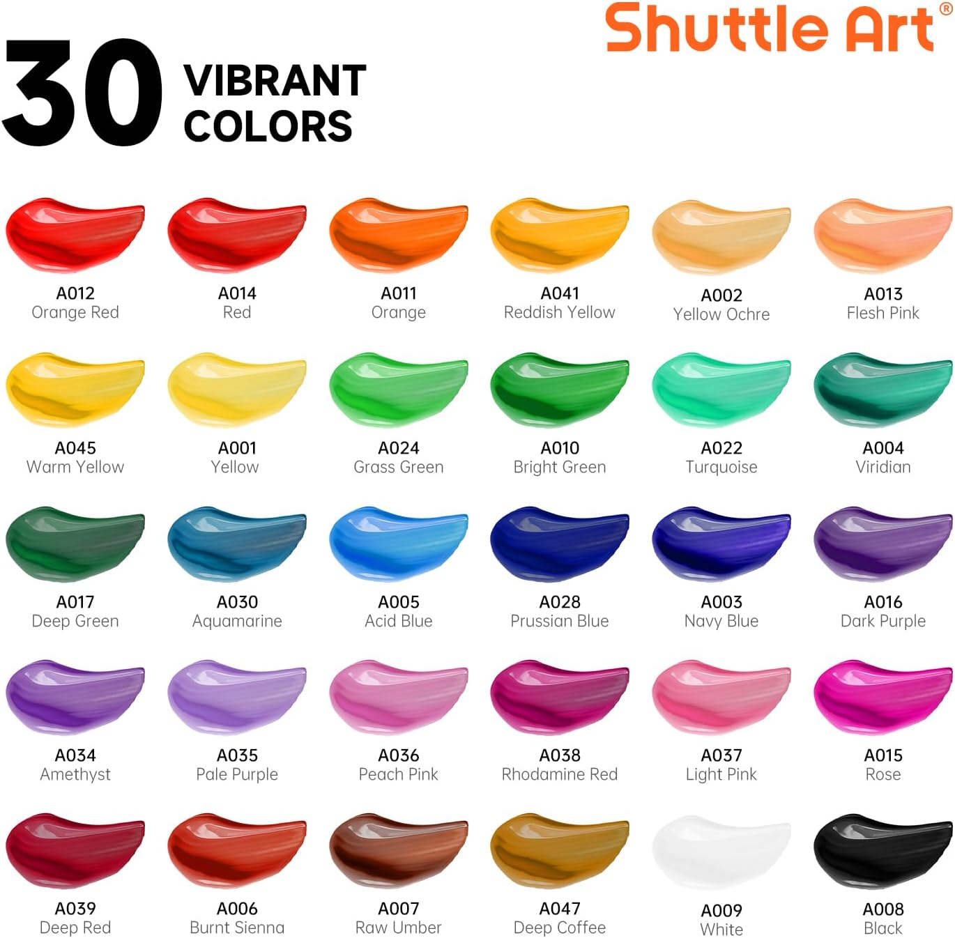 Shuttle Art 54 Pack Acrylic Paint Set, Acrylic Painting Set with 30 Colors Acrylic Paint, Wooden Easel, Painting Canvas, Paint Brushes, Palette, Art Painting Supplies for Kids Adults Beginner Artists