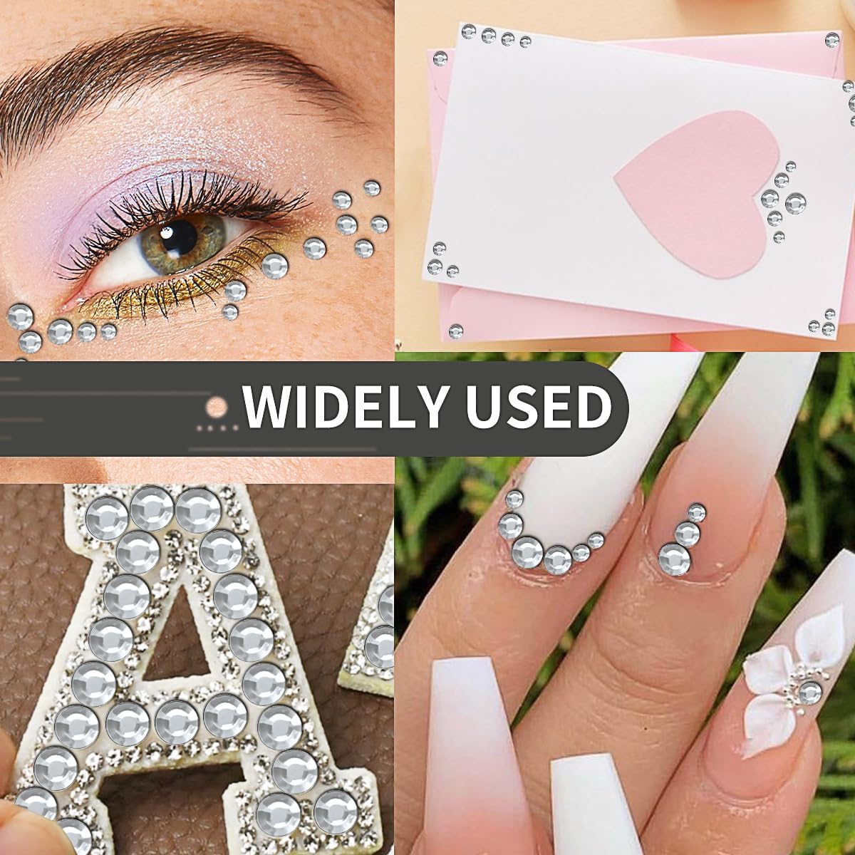 3090 Pcs 4 Sheets Rhinestone Stickers 3/4/5/6 mm Self Adhesive Craft Rhinestones Gems for Face Eyes Makeup Hair Body (White-3/4/5/6mm)
