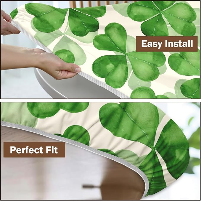 St Patricks Day Round Fitted Tablecloth with Elastic Spring Green Watercolor Shamrock Circle Table Cloth for 36-40" Tables Waterproof Washable Clover Leaf Floral Table Cover for Outdoor Picnic Dining